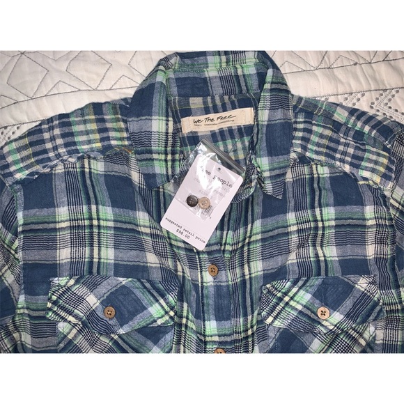 Free people first bloom tie front plaid shirt -SM - Picture 5 of 16